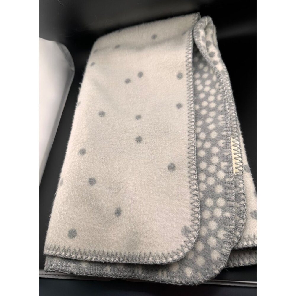 Pottery Barn Kids acrylic reversible grey white polka dots baby security blanket